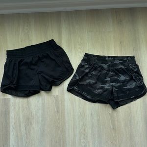 2 Pair Athleta Mesh Racer Run Shorts 4” Black & Black Camo